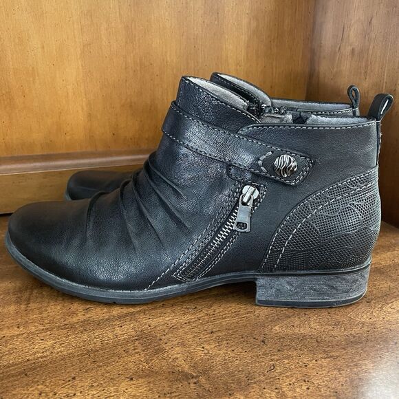 Earth Avani Buckeye Leather Ankle Boots Black Zipper Low Heel Bootie Womens 11 M - Picture 3 of 11